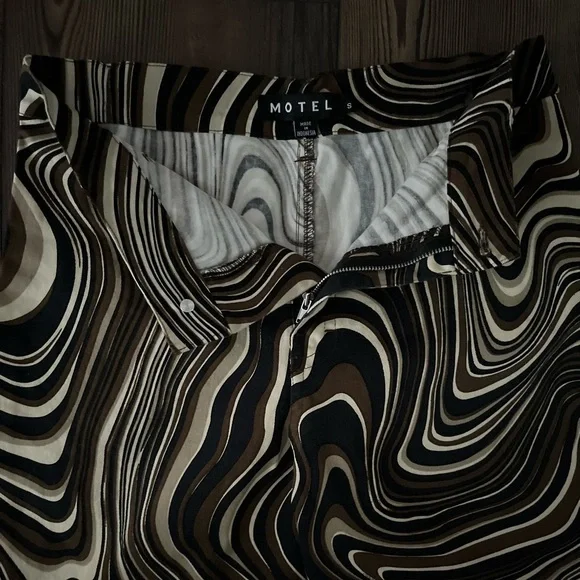 MOTEL ROCKS Denim Size:S Zoven Ripple Swirl High Waist Trouser Pants - Picture 5 of 12